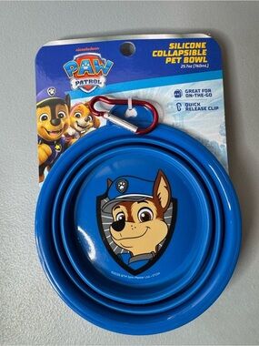 Paw Patrol Chase Blue Silicone Collapsible Pet Bowl carabiner travel on the go